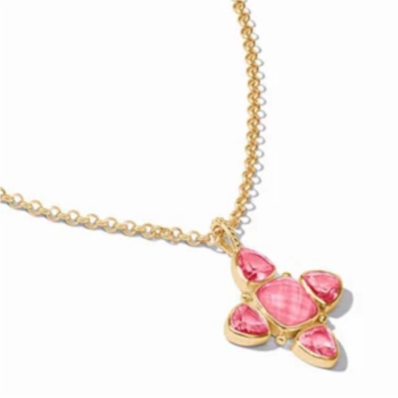 JULIE VOS Aquitaine Cross Pendant Necklace Iridescent Peony Pink & Peach Ice - Picture 9 of 16
